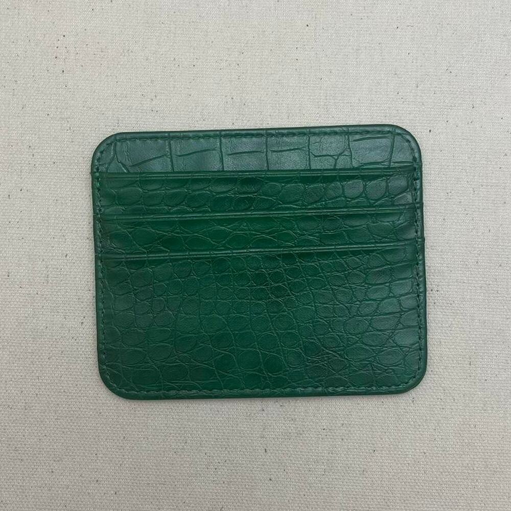 green vintage crocodile print both sided card holder